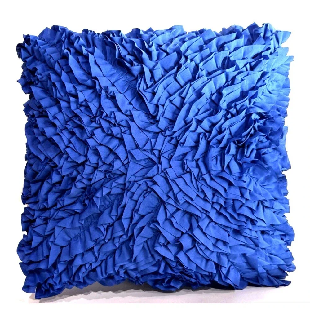 LivingQuarters Blue Textured Throw Pillow Decorative Ruffle Accent Cushion Loft